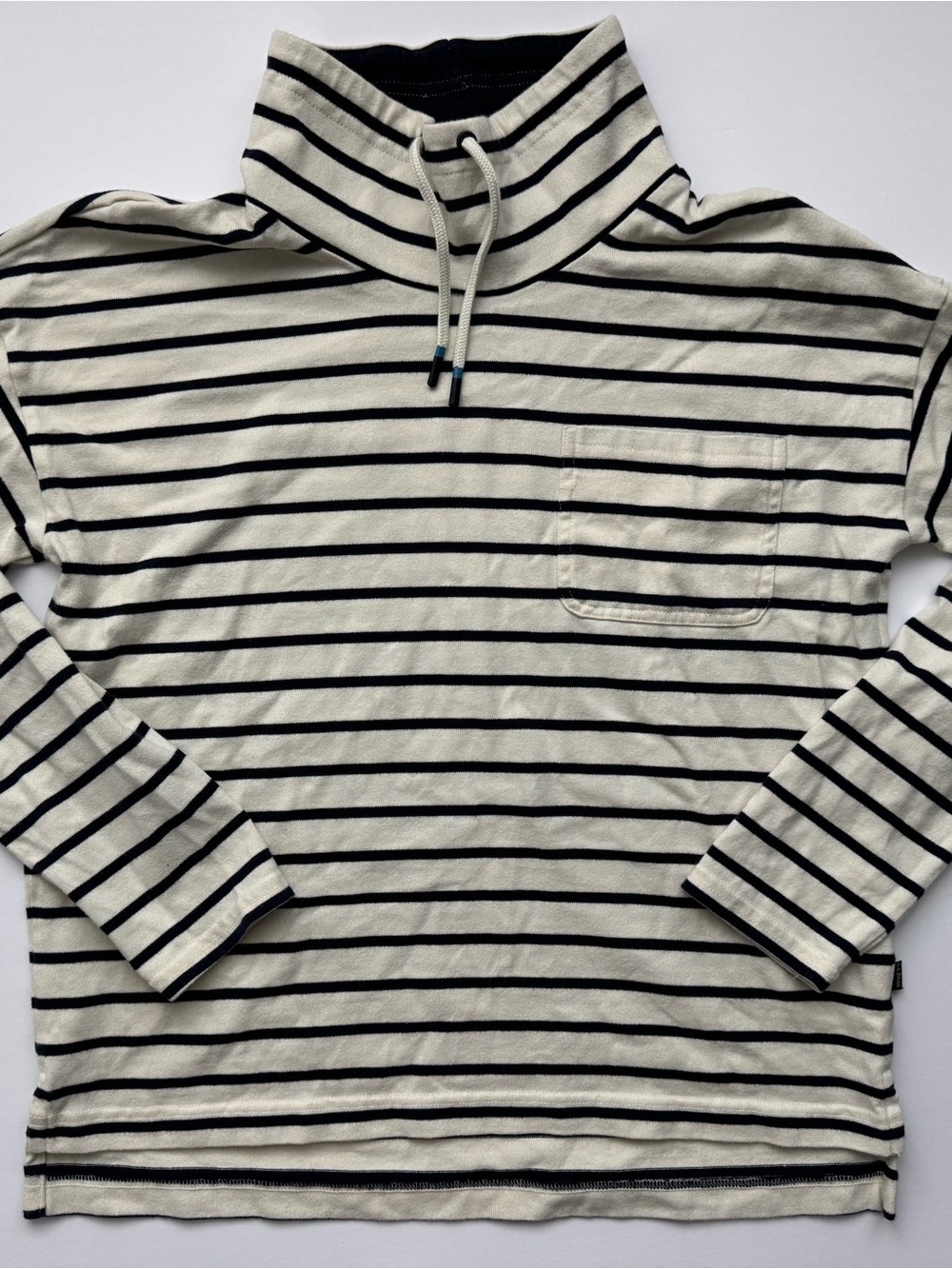 Coastal Preppy New England Fall Nautical Striped Pullover Funnel Neck Sweatshirt